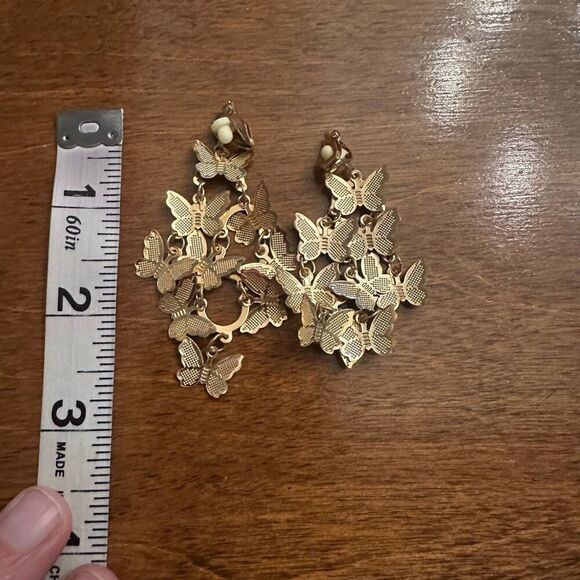 Gold Butterfly Drop Clip-On Earrings - Picture 2 of 3
